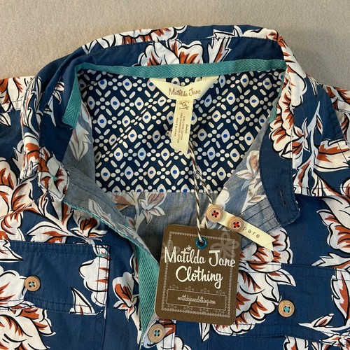 Matilda Jane Paradise Calls Boys Shirt Size 14 Navy Floral Button Up Cotton NWT - Picture 2 of 13