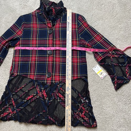 NWT Damee Inc. Plaid Flannel Shirt Womens Petitie Medium Sheer Top Whimsy goth - Picture 10 of 13