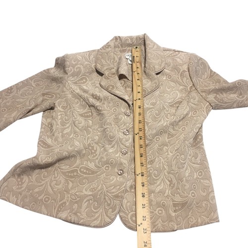 Dorby Paisley Dressy Blazer Jacket Champagne Jacquard Beige Ruffle Sleeve Sz 10 - Picture 12 of 16