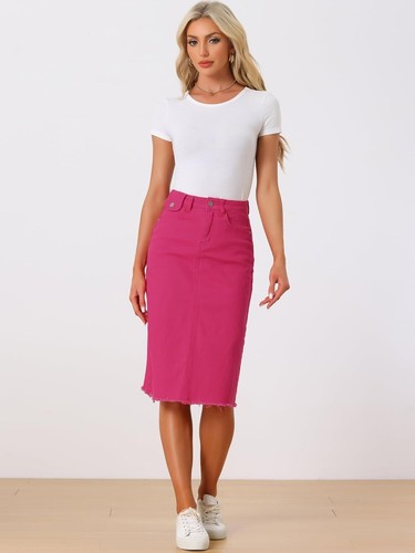 Women's Casual Jean Skirt High Waist Back Slit Stretch Denim Skirts - Bild 97 von 146