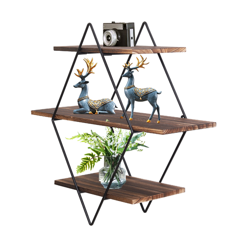 3 Tier Industrial Floating Shelves Decorative Geometric Diamond Wall Hanging - Picture 4 of 12