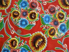 RED BLOOM FLORAL VINYL OILCLOTH TABLECLOTH DINING KITCHEN PATIO 6 SIZE 48x48-108