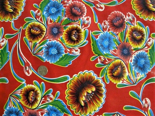 ROJO FLOR VINILO FLORAL MANTEL ACEITE COMEDOR COCINA PATIO 6 TAMAÑOS 48x48-108 - Imagen 1 de 4