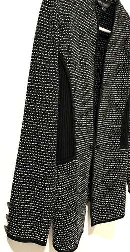 Ming Wang Black White Open Front or One Hook & Eye Textured Knit Jacket Medium - Picture 5 of 12