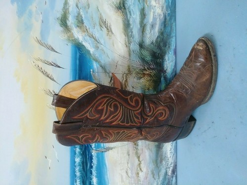 vintage Mens cowboy boot leather Brown size 9 D A2750 - Picture 2 of 11