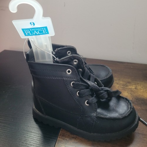 The Children's Place Black Faux Leather Lace Up Side Zip Boots Toddler Size 9 - Picture 4 of 5