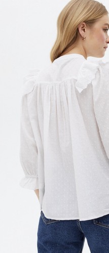 NEW LOOK White Embroidered Lace Frill Yoke 3/4 Sleeve Shirt Top UK10 EU38 - Picture 7 of 12