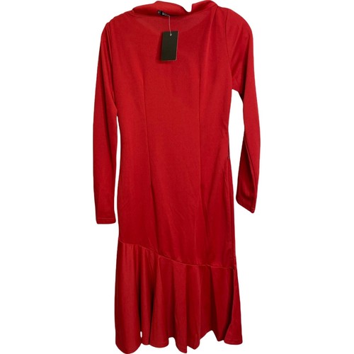Classic Fashion Collection Women's Dress Red Long Sleeve High Neck Ruffle M NWT - Picture 2 of 4