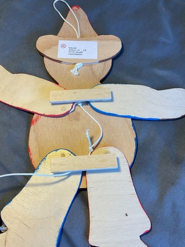 Cordon à tirer en bois nouveau-né clown ours en peluche bébé berceau décoration tchèque fait main - Photo 2/8