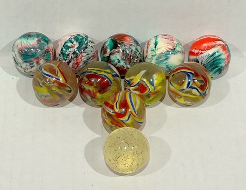 Vintage Rubber Bouncy Balls Assorted Swirl Glitter 1.5” Lot of 11 Some Glow