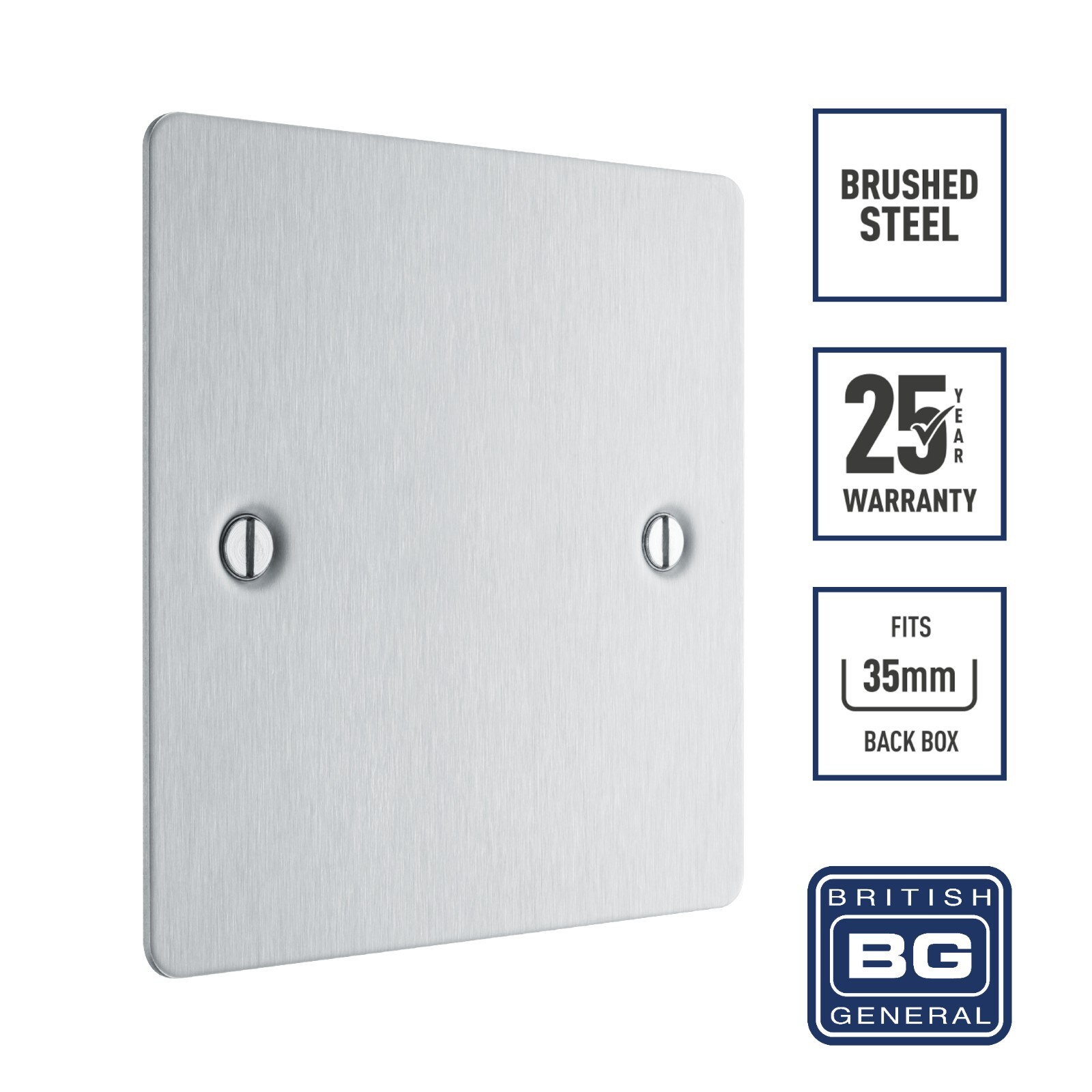 1 Gang Single Blanking Plate Premium Brushed Steel Finish Socket Cover