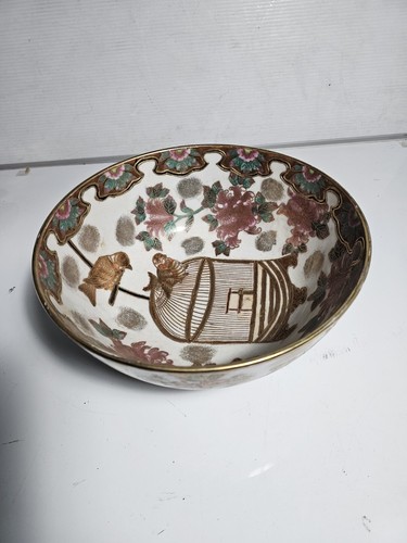 Antique Hand Painted Bird & Cage Large 10" Porcelain Punch Bowl QIANLONG 18th  - Picture 17 of 23