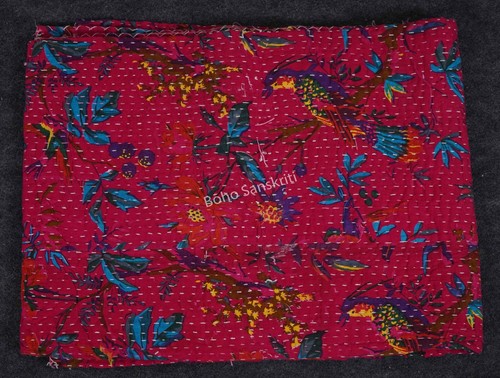 Handstitched kantha quilt cotton Indian bedspreads bird print bedding Queen size - Picture 52 of 55
