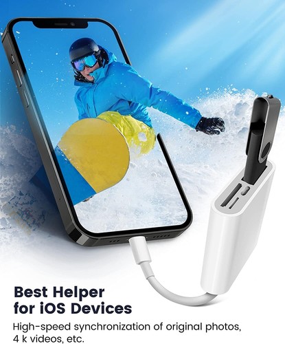 SD Card Reader for iPhone iPad, 4 in 1 Micro SD/SD Card Reader to iPhone Adapter - Picture 6 of 7