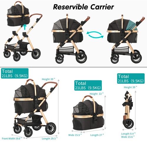 Hundewagen mit Federung Hundebuggy für kleine Hunde Katzenwagen  Hundetrolley - Bild 21 von 21