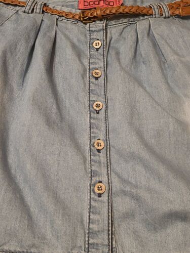 Boohoo Denin Blue Mini Skirt With Buttons & Brown Belt Size 12 BNWT - Picture 2 of 7