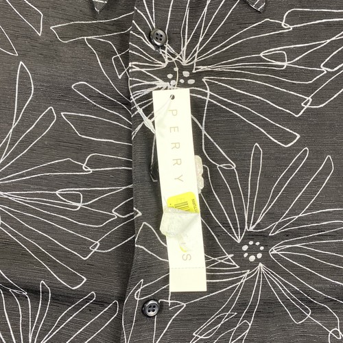 Vtge Perry Ellis Shirt Mens Lg Black Silk Linen All Over Floral Slubbed Texture - Picture 3 of 12
