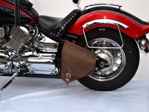 Yamaha Dragstar V-Star XVS 1100 Custom Brown Leather Swingarm Saddlebag - Picture 4 of 5