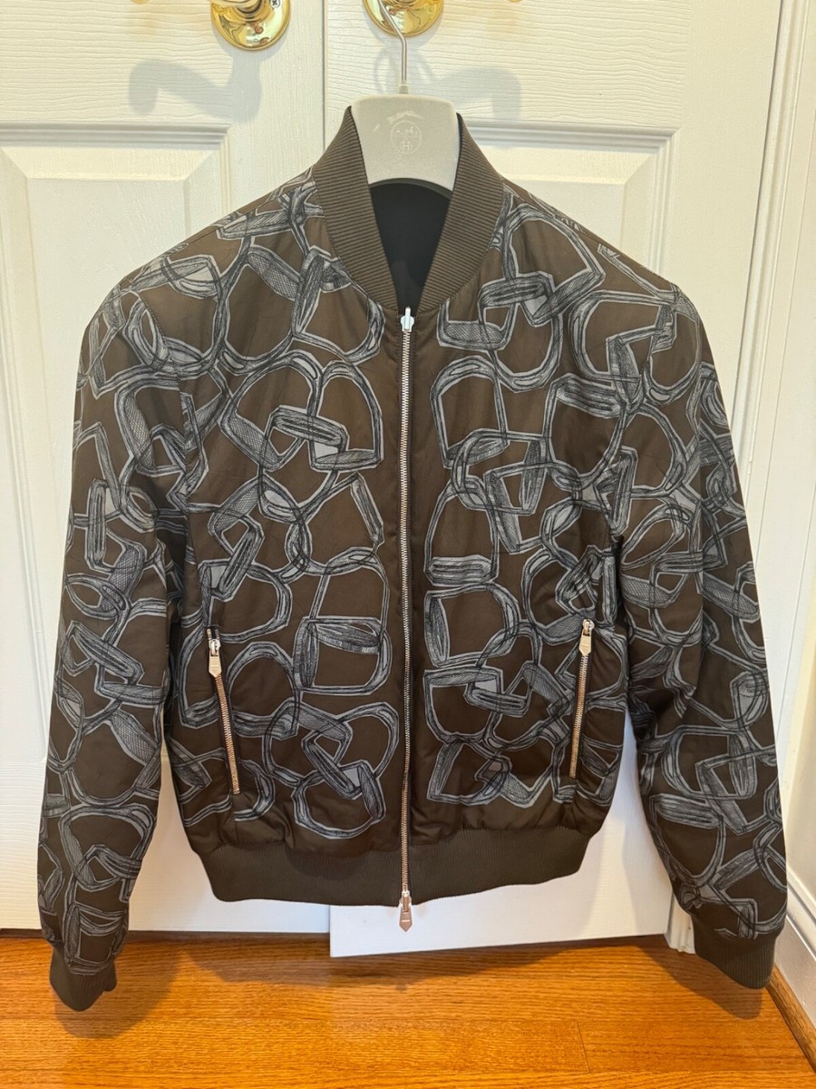 ジャケット・アウター HERMES BALMACAAN COAT 48 Hermes Men's Jacket Grey with Black Leather and Beaver