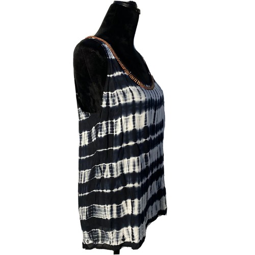 NWT KENAR Top SMALL White Navy Blue Tie Dye Tank Bead Embellish Boho - Bild 3 von 8