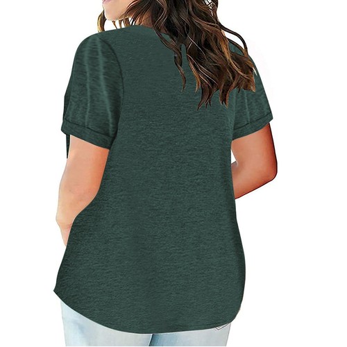 Plus Size Women Tops V Neck Short Sleeve Pocket Loose Casual Shirt Summer Blouse - Picture 16 of 52