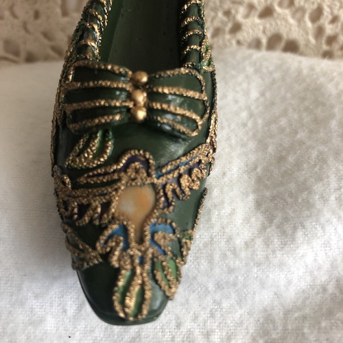 Vintage Resin Collectible Shoe Beautiful Dark Green Lovely Design Gold - Picture 11 of 12