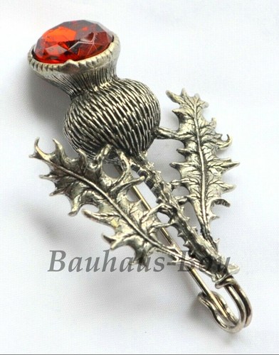 Miracle KILT PIN PEWTER HIGHLAND THISTLE DARK CAIRNGORM GLASS STONE MADE IN UK - Picture 3 of 8