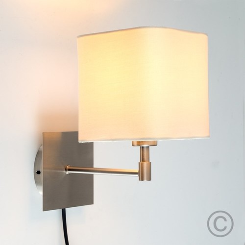 Plug In Wall Light Fitting Square Fabric Lampshades Hotel Design Bedside Lights - Picture 8 of 21