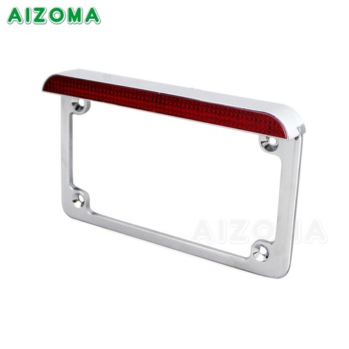 Chrome Motorcycle License Number Plate Frame Holder Bracket with LED Brake Light - Picture 4 of 12