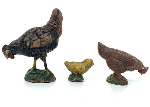 Lineol and Elastolin 1930s Flock 9 Chickens Comp Hens Roosters Chick Toy Figures - Picture 4 of 20