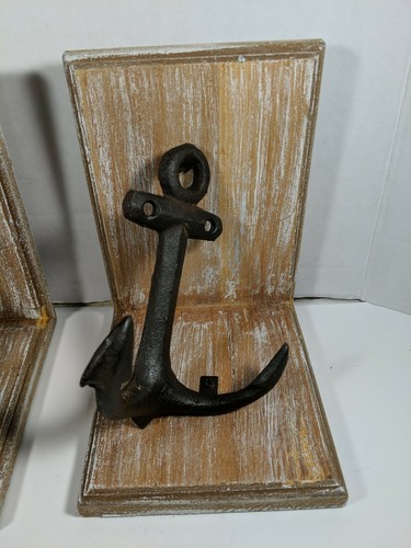 Anchor BookEnds Set Coastal Decor Distressed Wood Metal 5 x 6 x 7 (New)*** - Picture 3 of 4