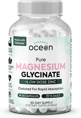 Pure Magnesium Glycinate with Zinc - Maximum Strength Chelated Magnesium Supplem