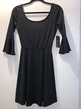 Forever 21 Ladies Large Black Short Knit Dress Bell Sleeve, Backless w/Bow