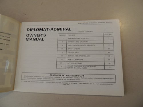 Rider owner s manual handbook Opel Diplomat / Admiral B Ausgabe 01.1973 - Bild 4 von 9