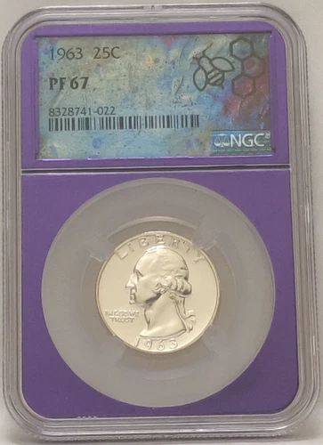 1963 PROOF WASHINGTON QUARTER NGC PF 67 PURPLE HOLDER
