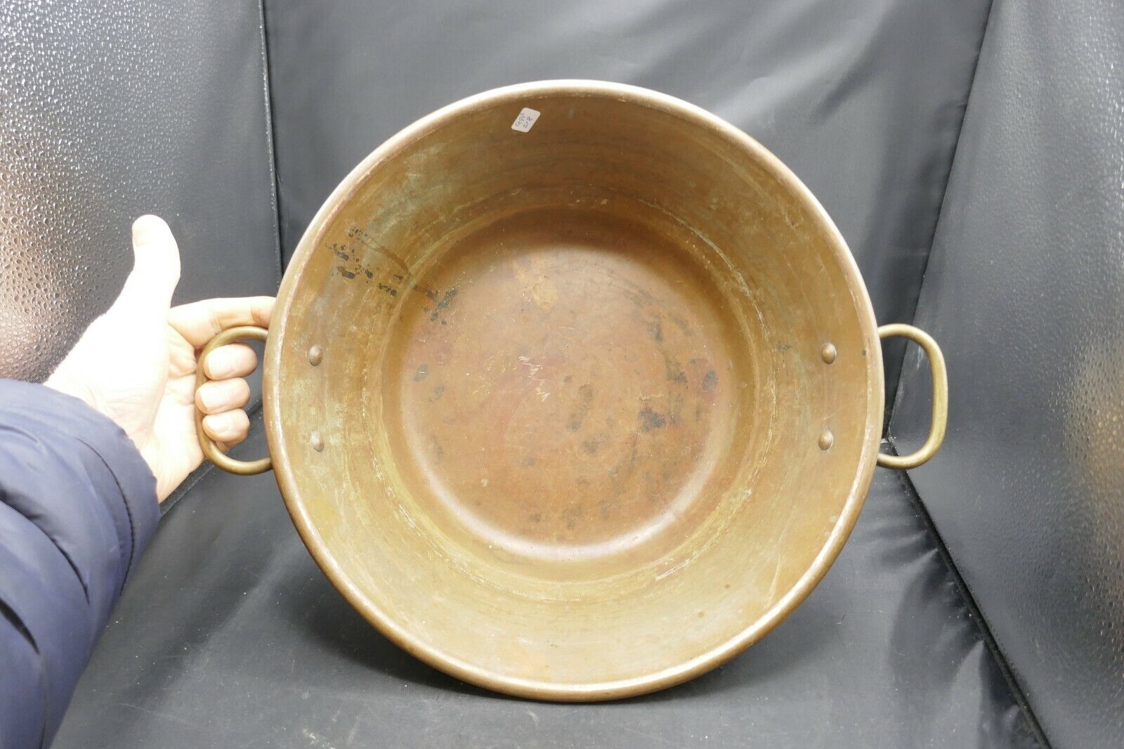 Vintage Lge Deep Copper Cooking Pot-Patio Planter Tub Brass Handles Mid Century