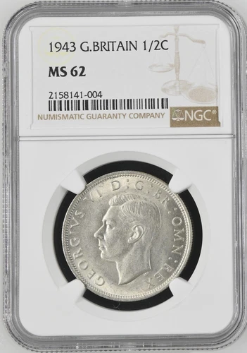 Great Britain - 1943 George VI Silver 1/2 Crown - NGC MS62
