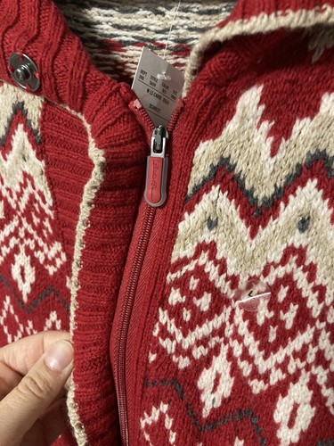 NWT Eddie Bauer White, Red Nordic Wool Sweater - Size Women's Large Knit Zipper - Picture 5 of 6