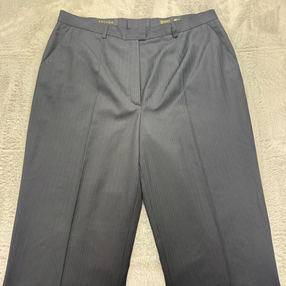 Pantalones de vestir ESCADA para mujer 44 negro azul a rayas pura lana rectos 32 x 29 Foto 2 de 4