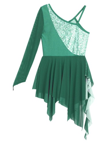 Kinder Mädchen Pailletten lyrisch Ballett Tanz Latein Kleid gekreuzter Rücken Turnanzug - Bild 52 von 70