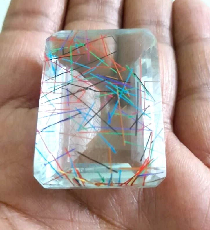 136.35 Ct Emerald Cut Lab-Created Multi - Color Rutilated Quartz Loose Gemstone - Image 3 of 4