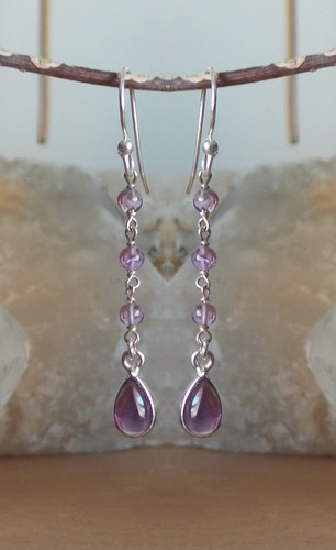 Amethyst Solid 925 Sterling Silver High Quality Genuine Gemstone Earrings - Picture 20 of 25