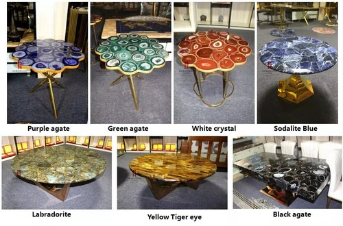 Random Agate Rubana With Gold Table Dining Top Living Room Decor E201 - Picture 7 of 8