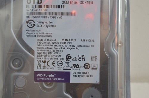 WESTERN DIGITAL PURPLE HARD DRIVE 8TB 5.4K  SATA 6GB/S HDD WD84PURZ 24/7 SYSTEM - Picture 2 of 4