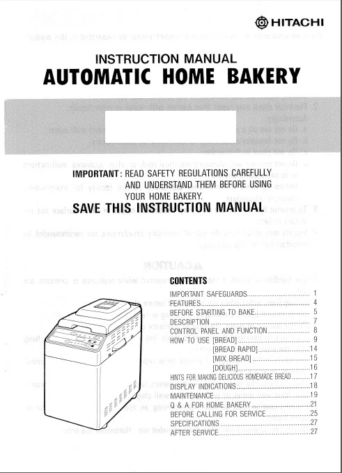 Hitachi Bread Machine Maker Manual HB-C301 HB-D102 HB-D103 HB-E303