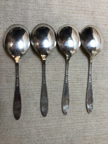 4 Round Bowl Cream Soup Spoons Reverie Nobility Oneida 1937 VGUC - Picture 2 of 4