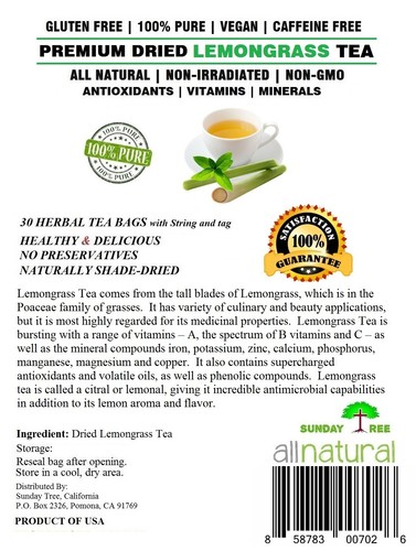 Té de hierba de limón 90 bolsas 100% natural premium bolsa resellable sin cafeína - Imagen 2 de 5