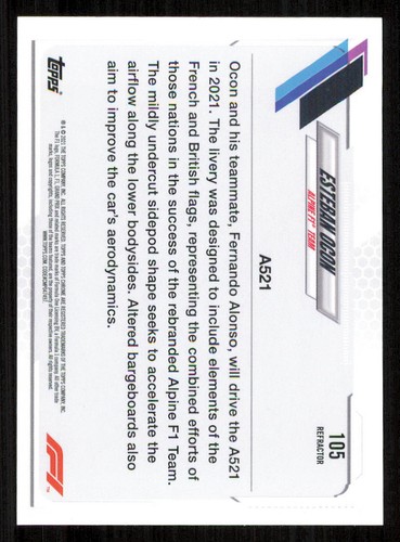 2021 Topps Chrome Formula 1 Refractors #105 Esteban Ocon/F1 Cars - Picture 2 of 2