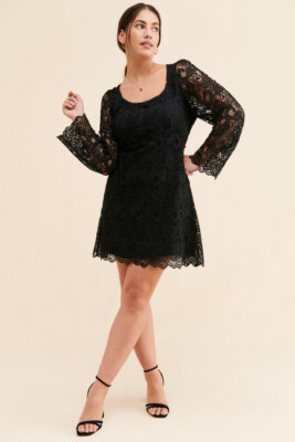 Anthropologie Maeve Embroidered Lace Mini Dress Black Bell Sleeves Size 8  NEW | eBay