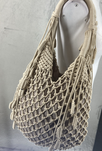 Monserat de Lucca Makramee Handtasche leicht hellbraun creme Strand Boho Y2K - Bild 7 von 9
